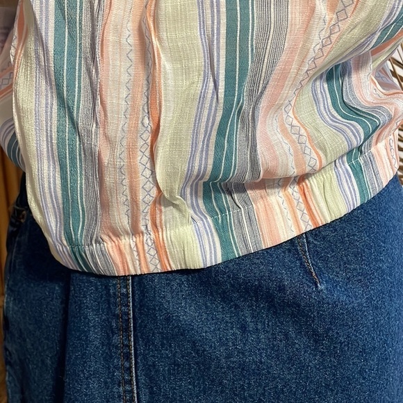 Retro Top 90s Style Button Small Stripe Cottage Vtg Knot Yellow NEW Vylette - Picture 7 of 14